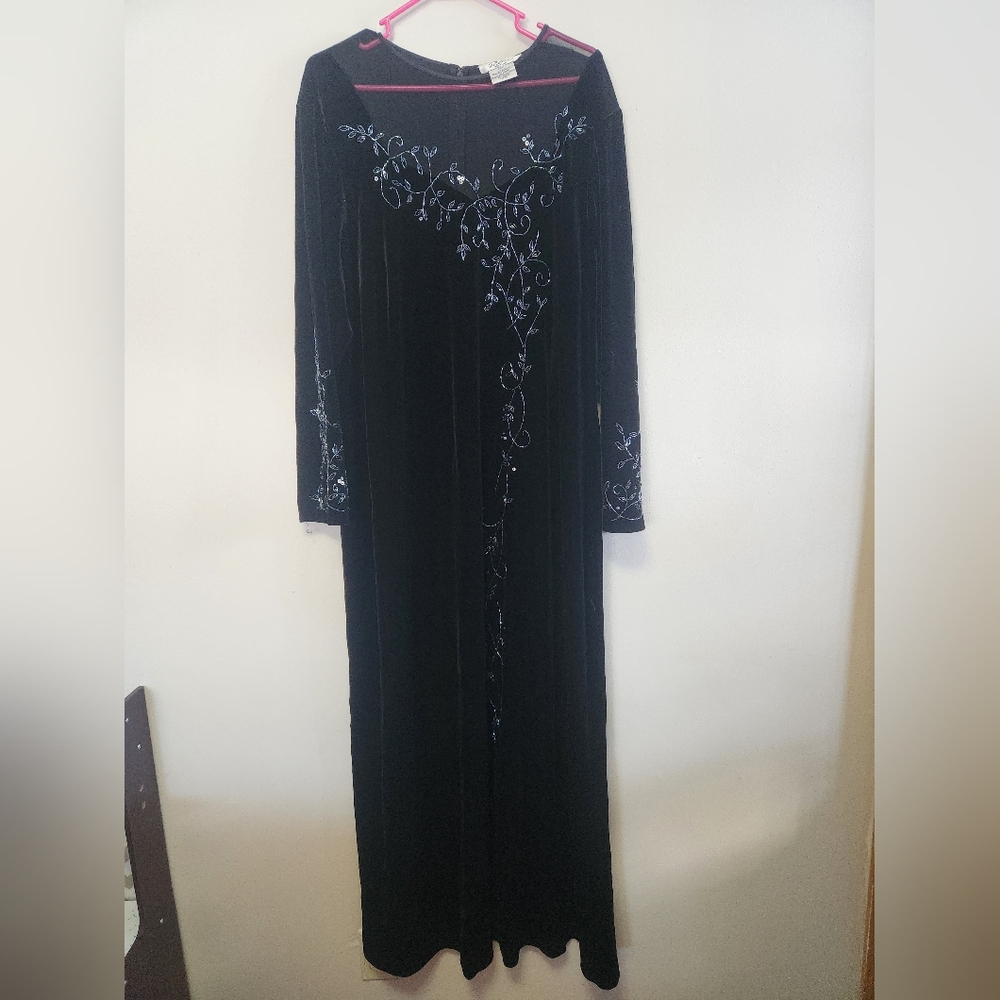Patra Vtg Mother Beaded Velour Velvet 24W Dress Black Long Evening Goth 90s Y2K - Picture 2 of 10